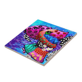 Azulejo Whimsical Fish Trio Colorido Resumen Náutico