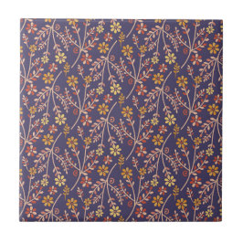 Azulejo Whimsical Floral Design with Vines on Purple Back