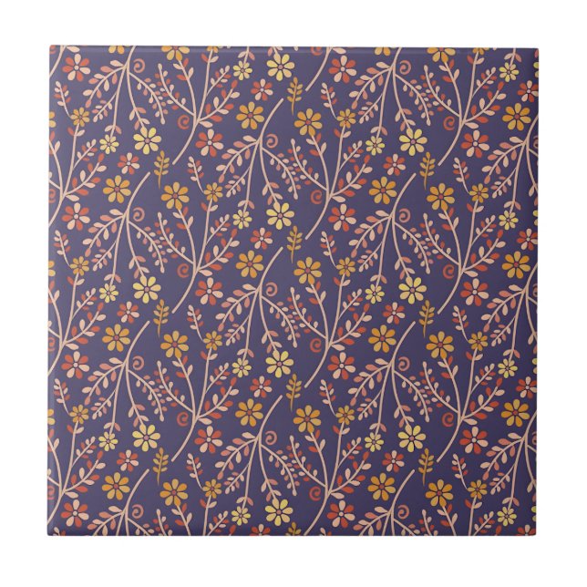 Azulejo Whimsical Floral Design with Vines on Purple Back (Frente)