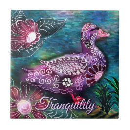 Azulejo Whimsical Floral Duck Purple Teal Personalized
