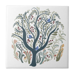 Azulejo Whimsical Folk Art Forest Earth Tones