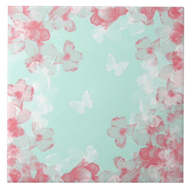 Azulejo Whimsical Hot Air Balloon with Cherry Blossoms  (Frente)