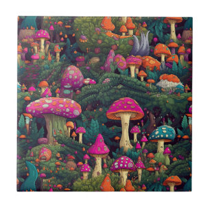 Azulejo Whimsical Mushrooms Tile