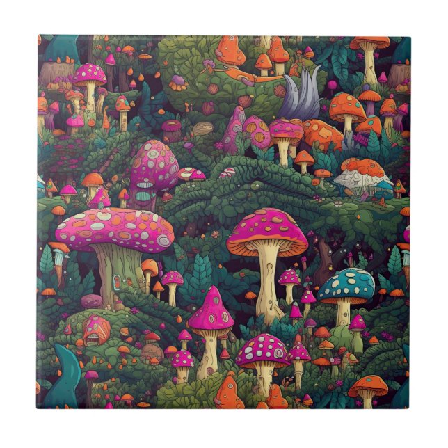 Azulejo Whimsical Mushrooms Tile (Frente)