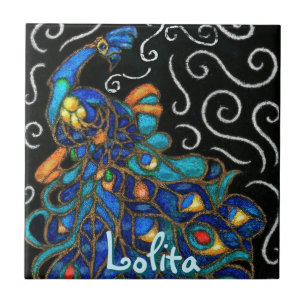 Azulejo Whimsical Peacock Chalk Pastel Bird Personalizado
