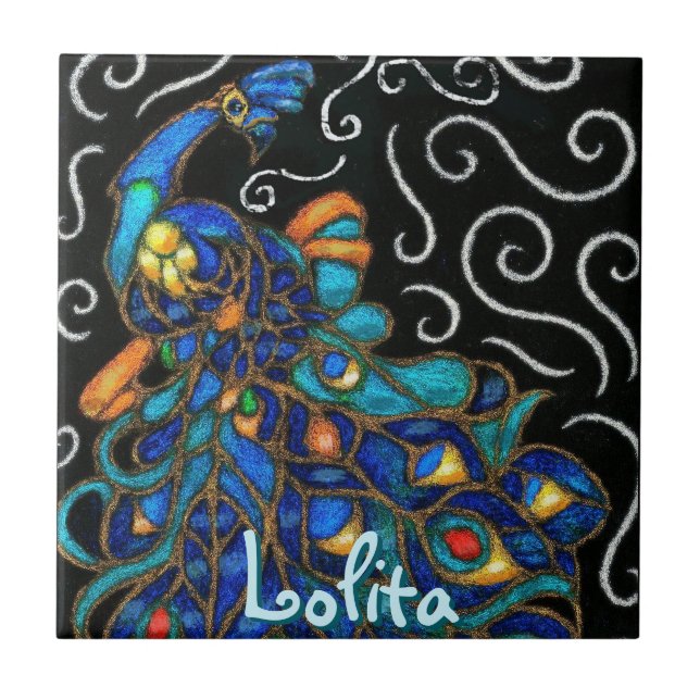 Azulejo Whimsical Peacock Chalk Pastel Bird Personalizado (Frente)