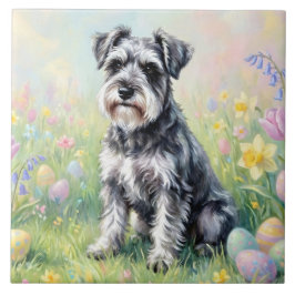 Azulejo Whimsical Schnauzer with Easter Eggs
