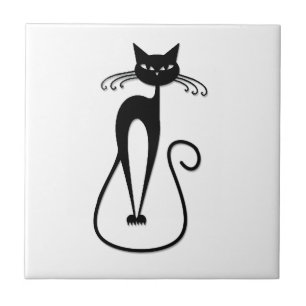 Azulejo Whimsical Skinny Black Cat