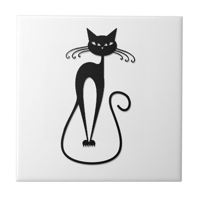 Azulejo Whimsical Skinny Black Cat (Frente)