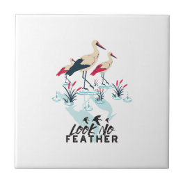 Azulejo Whimsical Stork Pun Art - 'Look No Feather'