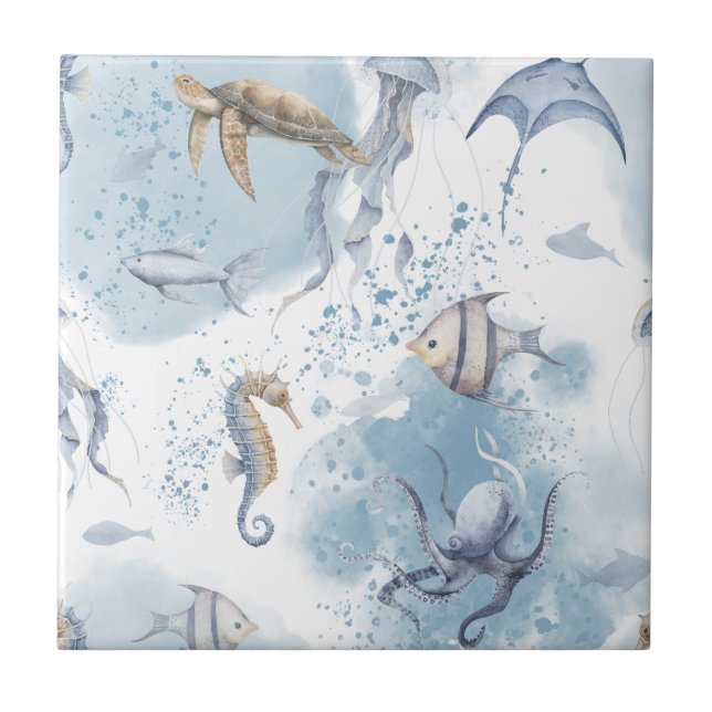 Azulejo Whimsical Underwater World – Sea Creatures Pattern (Frente)