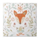 Azulejo Whimsical Woodland Fox<br><div class="desc">Pezo de bosque con hojas verdes. Artista: June Erica Vess. ID de la imagen: 105549D.</div>