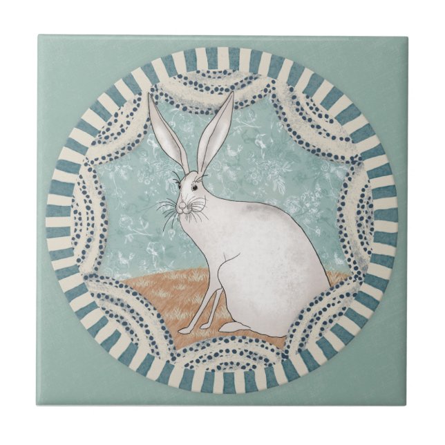 Azulejo Whimsy Rabbit Mint Blue Terracotta Teal Aqua (Frente)