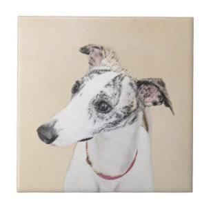 Azulejo Whippet, inglés Whippet, broche, blanco, brindle,