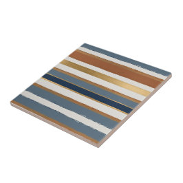 Azulejo White blue gold and copper horizontal stripes