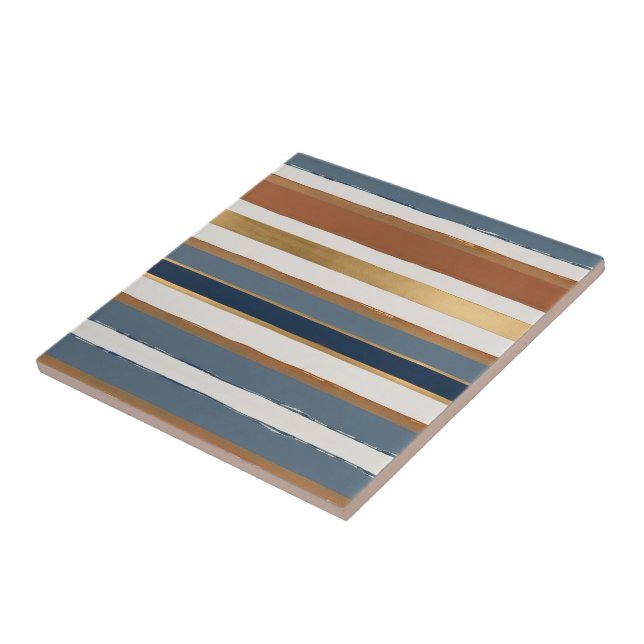 Azulejo White blue gold and copper horizontal stripes (Lado)