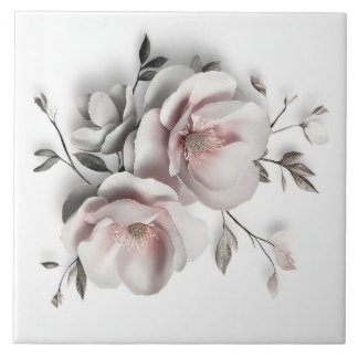 Azulejo White Blush 3 D Flower