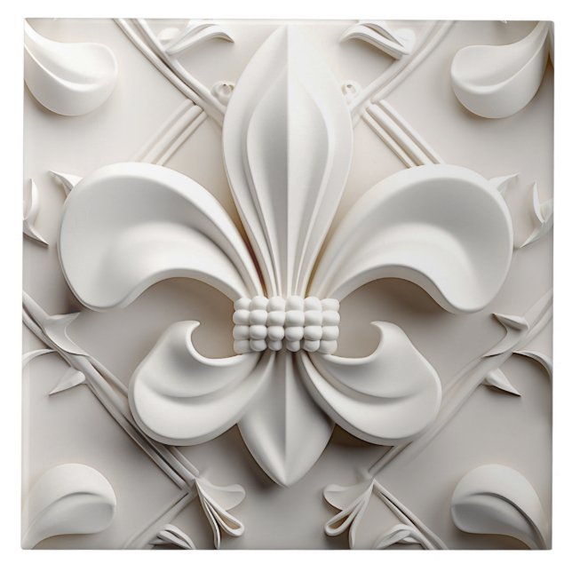 Azulejo White Fleur De Lis Ceramic Tile (Frente)