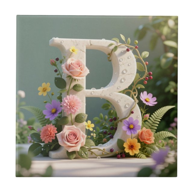 Azulejo White Floral Garden Monogram Letter B (Frente)