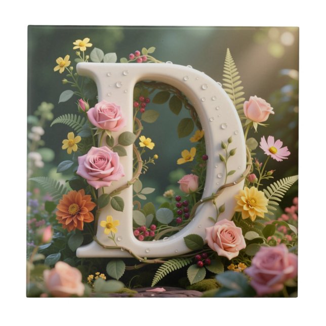 Azulejo White Floral Garden Monogram Letter D (Frente)