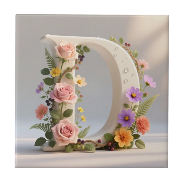 Azulejo White Floral Garden Monogram Letter D (Frente)