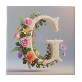 Azulejo White Floral Garden Monogram Letter G
