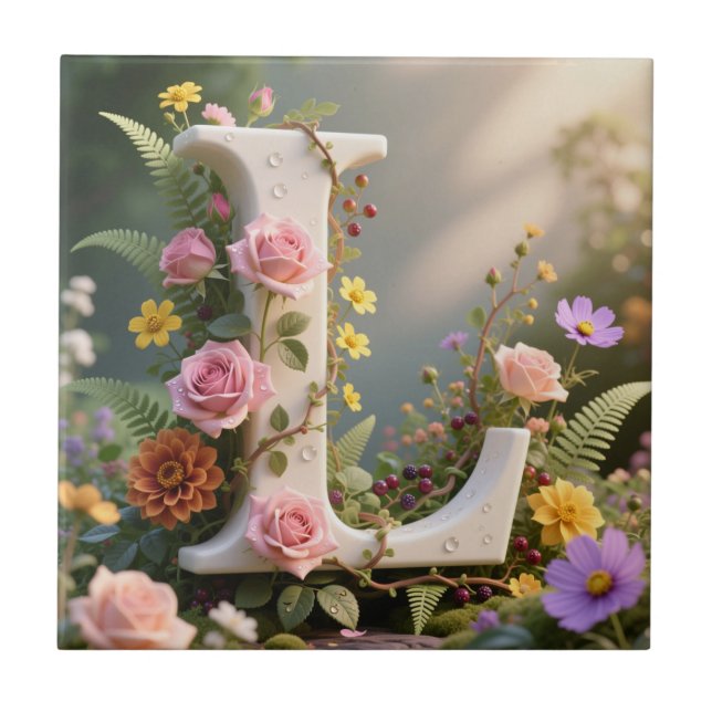 Azulejo White Floral Garden Monogram Letter L (Frente)