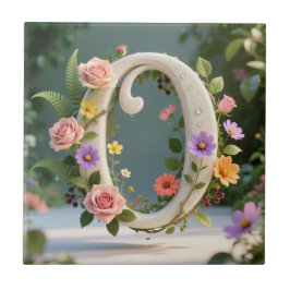 Azulejo White Floral Garden Monogram Letter O
