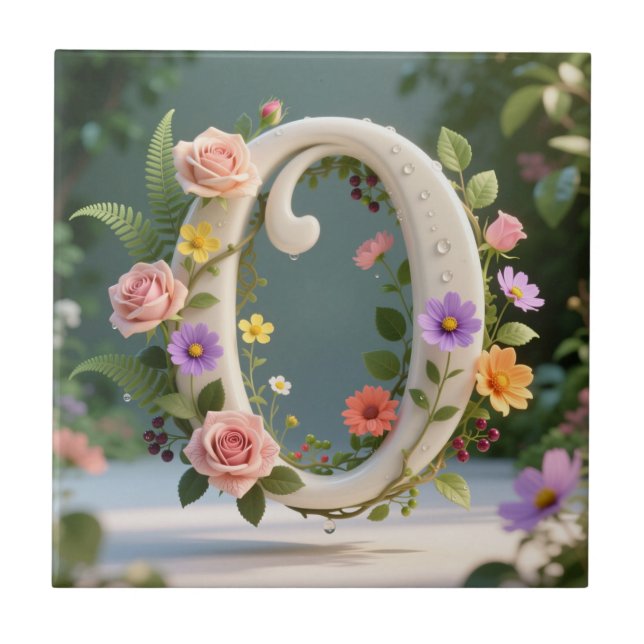 Azulejo White Floral Garden Monogram Letter O (Frente)