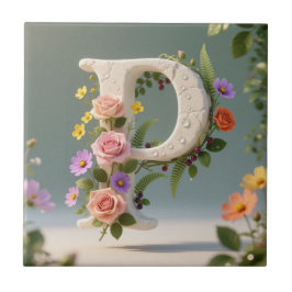 Azulejo White Floral Garden Monogram Letter P