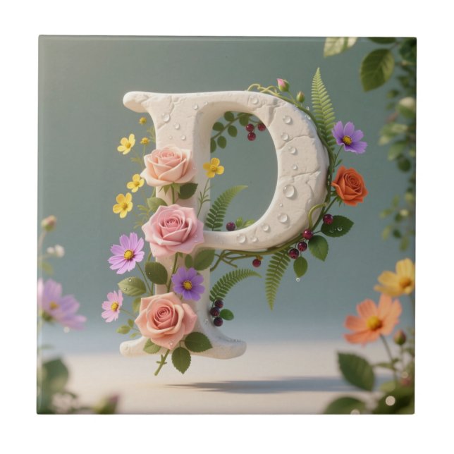 Azulejo White Floral Garden Monogram Letter P (Frente)