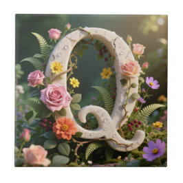 Azulejo White Floral Marble Monogram Letter Q