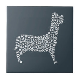 Azulejo White Paw Print Dog Silhouette Pattern Fabric