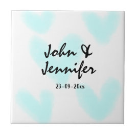 Azulejo white simple minimal text style wedding blue heart