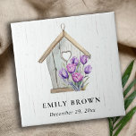 Azulejo White Wooden Rustic Purple Tulip Floral Birdhouse<br><div class="desc">If you need any further customisation please feel free to message me on yellowfebstudio@gmail.com.</div>