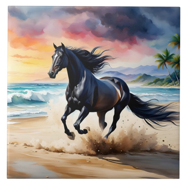 Azulejo Wild black stallion galloping (Frente)