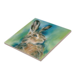 Azulejo Wild Hare Exuberance Pastel Art