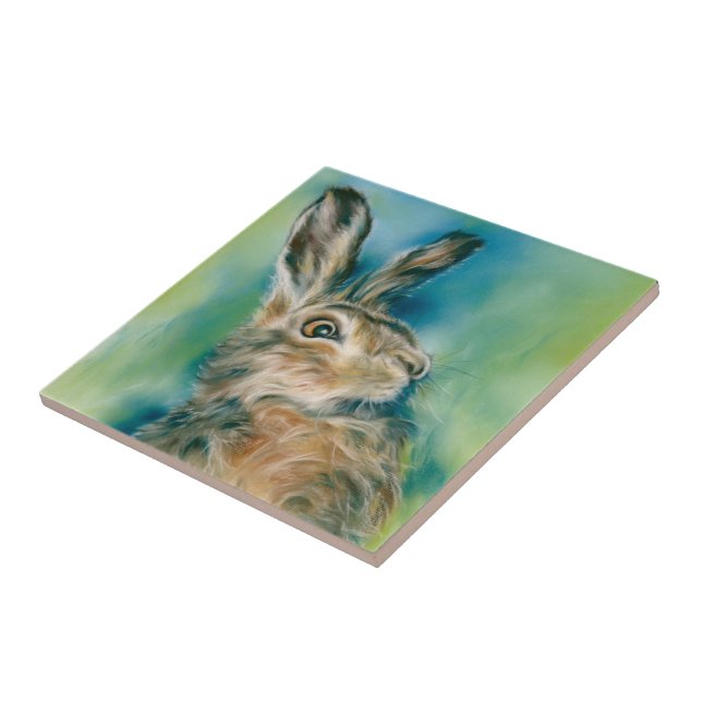 Azulejo Wild Hare Exuberance Pastel Art (Lado)