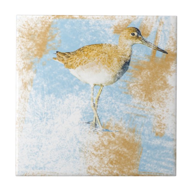 Azulejo Willet Shorebird Artwork Beach Living Coastal (Frente)