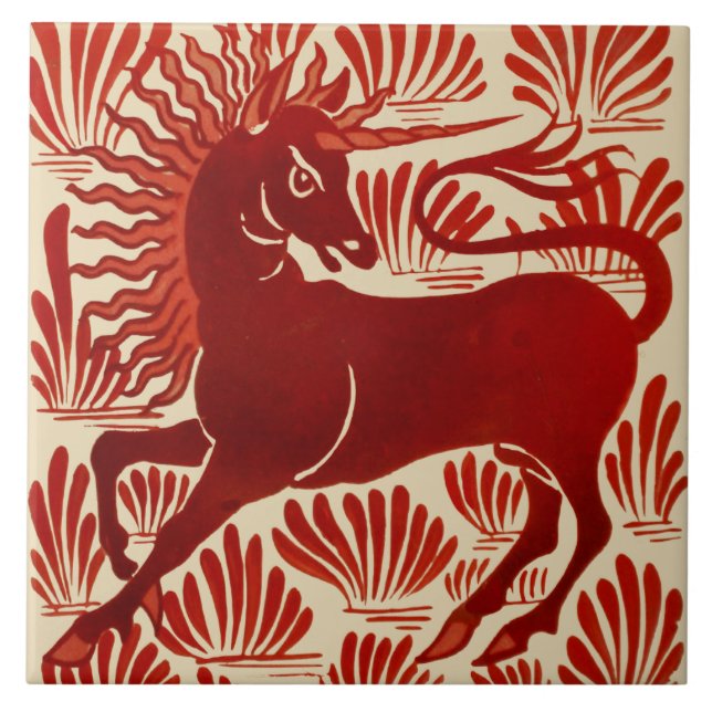 Azulejo William De Morgan Repro Red Unicorn (Frente)