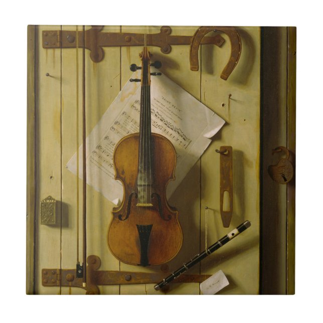 Azulejo William Michael Harnett Vida Muerta Música de Viol (Frente)
