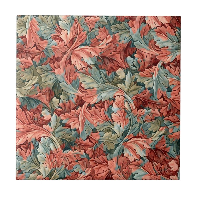 Azulejo William Morris Acanto Rojo Óxido Verde Salvia (Frente)