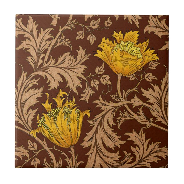 Azulejo William Morris Anemone, Brown y Mustard Gold (Frente)
