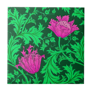 Azulejo William Morris Anemone, Emerald Green y Fuchsia