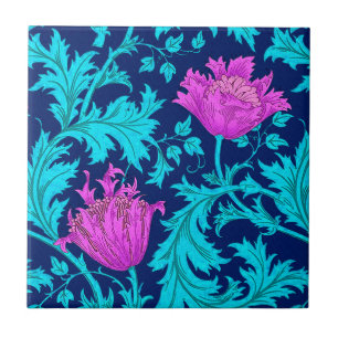 Azulejo William Morris Anemone, Marina, Turquesa y Magenta