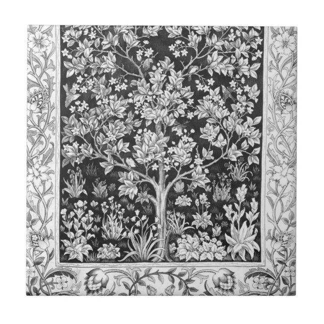 Azulejo William Morris - Árbol De Vida Negro Y Blanco (Frente)