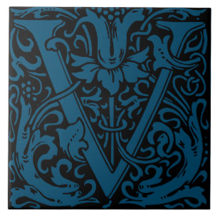Azulejo William Morris Art Nouveau Floral Letra inicial U