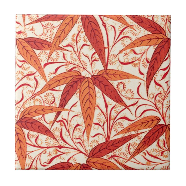 Azulejo William Morris Bamboo Print, Naranja mandarín (Frente)