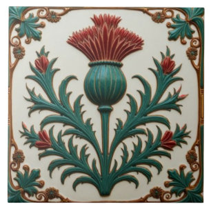 Azulejo William Morris cardo escocés floral vintage 