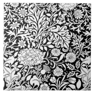 Azulejo William Morris 'Cherwell' en blanco y negro